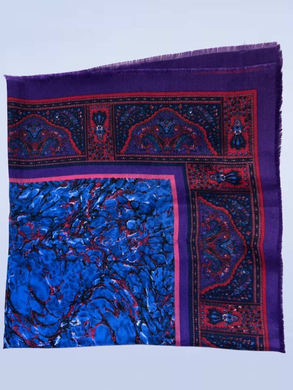 Vintage Purple Blue Paisley Polyester Scarf Abstract Print